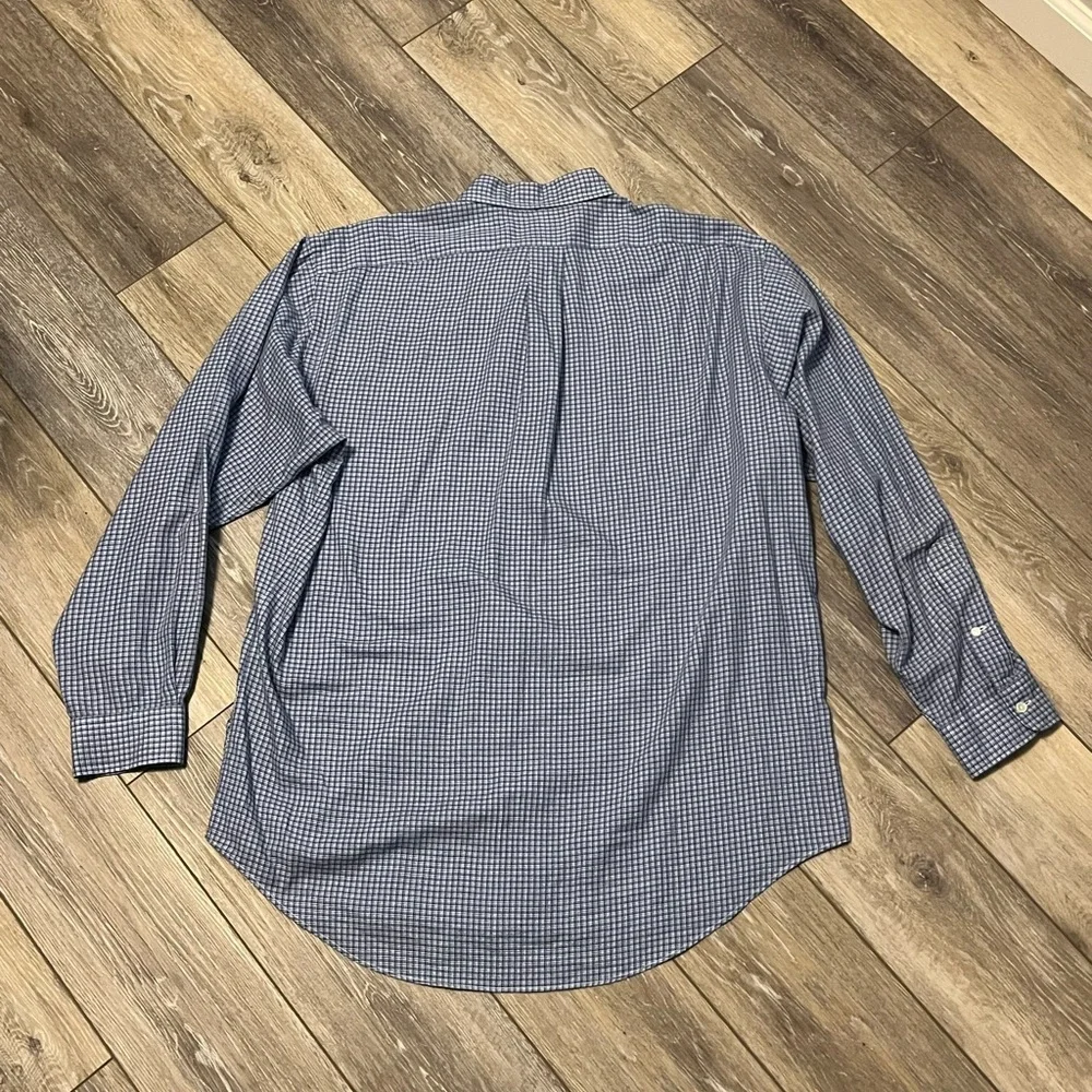 Blue plaid long sleeved Polo shirt
